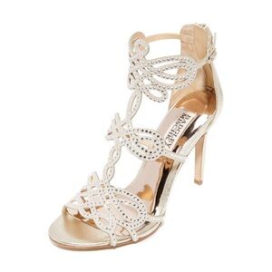 BADGLEY MISCHKA Womens Champaign Gold Teri Straps Sandal Heel Stiletto Sandals